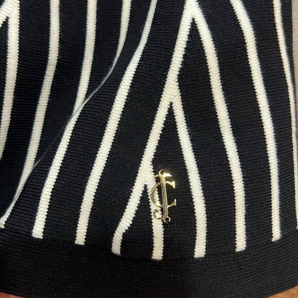 Juicy Couture NWT Flounce Mini Skirt Black White Striped Fit & Flare Knit XS - Picture 6 of 6